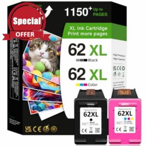 62XL Ink Cartridges Black and Colour High Yield Replacement for HP 62 Ink Cartridges Twin Pack for HP Envy 5640 7640 5540 5544 5546 5644 5640 OfficeJet 5740 200 250 (2 Pack)