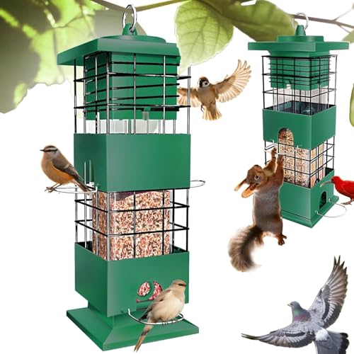 3.5Lbs Metal Wild Bird Feeders Anti Squirrel with 4 Feeding Ports for Garden Bird Feeding Station Outdoors Hanging