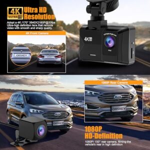 4K+1080P Dual Dash Camera for Cars with 64GB SD Card