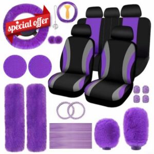FUBESK Pink and Black Plush Car Accessory Kit