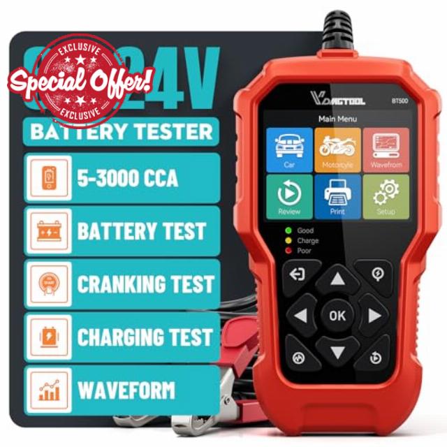 VDIAGTOOL BT500 Car Battery Tester 6V 12V 24V