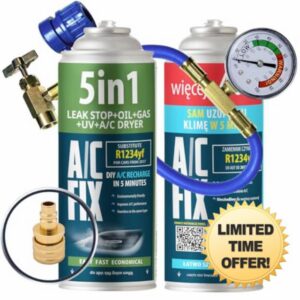 AC FIX 5-in-1 – R1234yf + 2 in 1 + Hose + Adapter Refrigerant for Car Air Conditioning with Oil