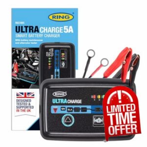 RING ULTRACHARGE 5A Smart Car Charger & Battery Maintainer With Built-In Alternator Testing - Compatible With Lithium Ion