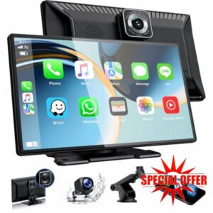 Volam Wireless Car Stereo for AppIe CarPlay Android Auto 9 inch Carplay Screen for Car with Dashcam Front and Rear 2.5K +1080P with Navigation/Mirror Link/Voice Assistant/64GB TF/Bluetooth/AUX/FM