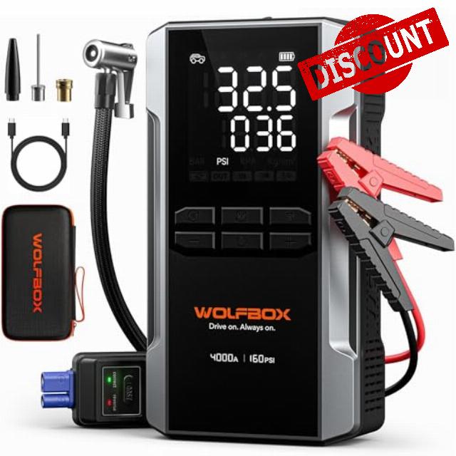 WOLFBOX 4000A Jump Starter Power Pack with Air Compressor 160PSI