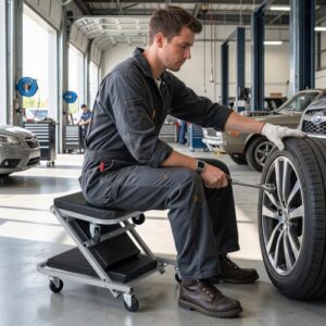 Garage Creeper Seat with Wheels | Heavy Duty Rolling Garage Chair with Locking Pin