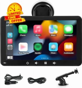 7 inch Wireless Apple Carplay & Android Auto Car Play Screen | Portable Car Tablet Smart Screen with Voice Control