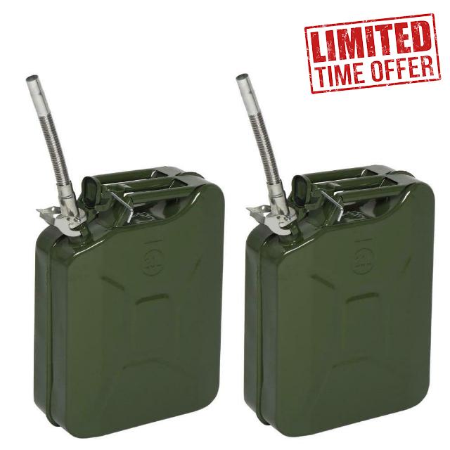 Karl home 2 x 20 L Metal Gas Can Fuel Tank Can with Flexible Spout