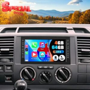 CAMECHO 4G+64G Android Car Stereo for Volkswagen VW Transporter T4 T5 1998-2009 with Wireless CarPlay Android Auto 7 Inch Touchscereen Car Radio with GPS 32EQ Bluetooth 5.0 FM Backup Camera