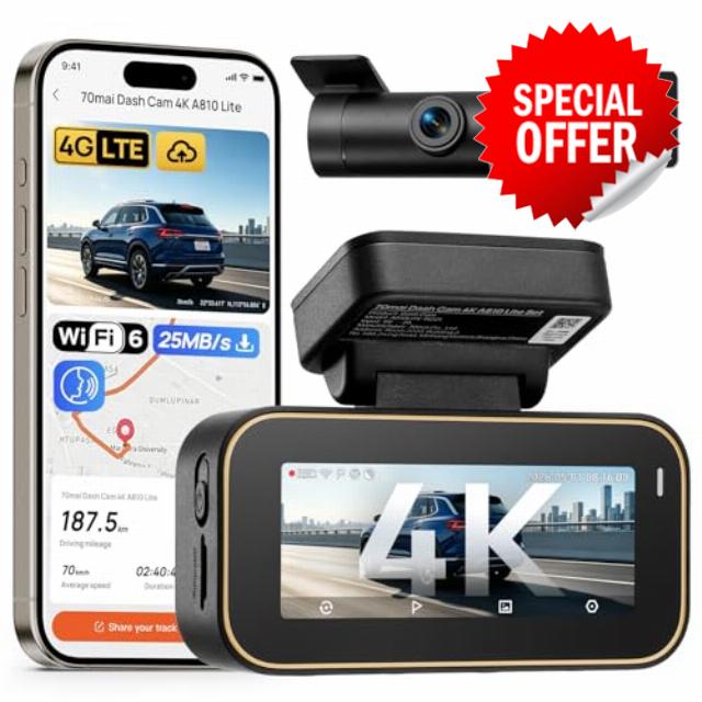 70mai 4K Dash Cam Front and Rear A810 Lite