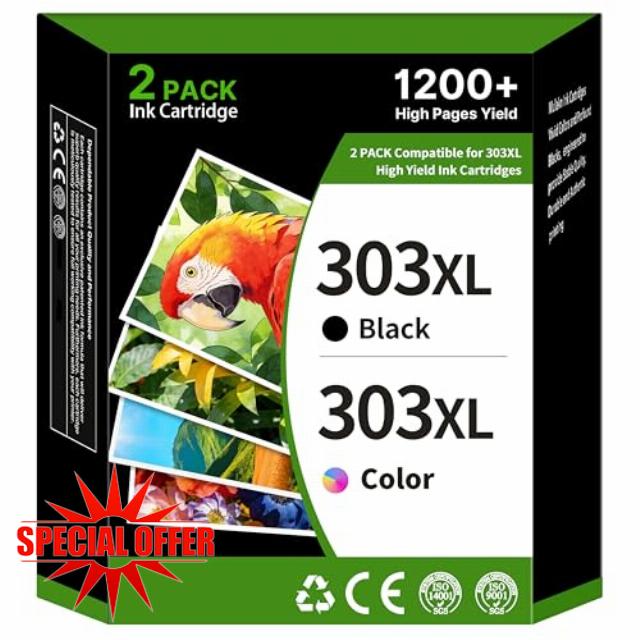 303XL Ink Cartridges High Yield Remanufactured for HP 303 303XL Ink Cartridges Black and Colour 303XL for HP Envy Inspire 7220e 7221e 7920 7920e Envy Photo 6220 6230 6234 7120 TANGO X(2 Pack)
