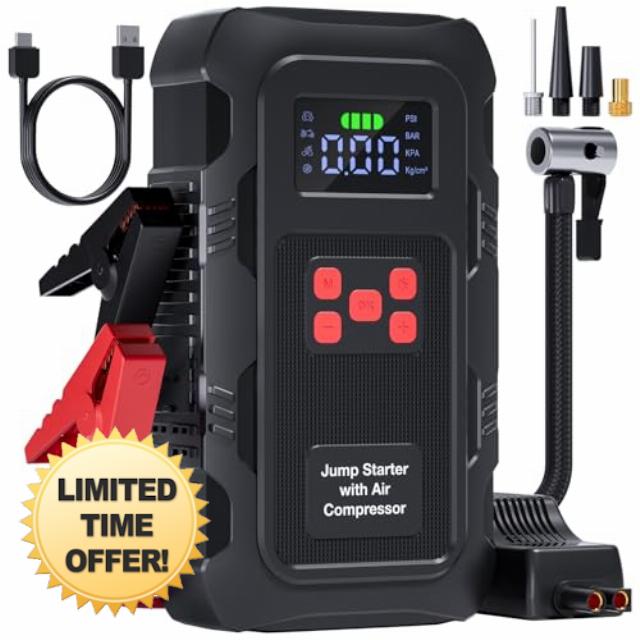 Povasee Jump Starter Power Pack with Air Compressor 150PSI