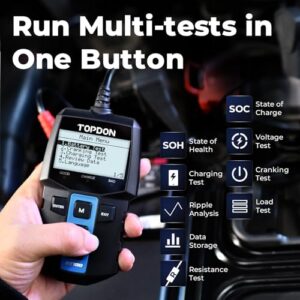 TOPDON BT100 100-2000 CCA Automotive Alternator Tester Digital Auto Battery Analyzer Charging Cranking System Tester for Car Truck Motorcycle ATV SUV Boat Yach