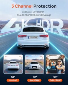 4K+1080P+1080P Front and Rear Inside Triple Car Camera with Voice Control