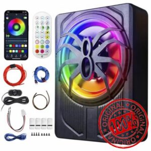 10 Inch 12V Slim Under Seat Car Subwoofer 1200W Max Power with Built-in Amplifier APP Control LED Colour Light Hi/Lo Input for SUV Truck MPV Bass Speaker Subwoofe