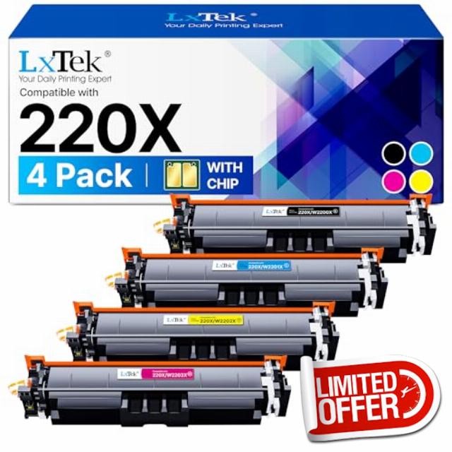 LxTek 220X 220A Toner Cartridge: With Chip Compatible for HP 220X with HP Color Laserjet Pro MFP 4302dw 4302fdw 4302fdn 4202dn 4202dw W2200X W2201X W2202X W2203X Print