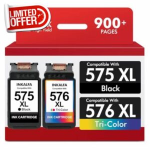 575 576 Ink Cartridges XL TS3750i TR4755i Replacement for Canon 575XL 576XL Ink Cartridges PG-575 Black and CL-576 Colour for Canon Pixma TS3750i TS3700 TR4700 TR4750i TS3550i TS3551i TS3751i Printe