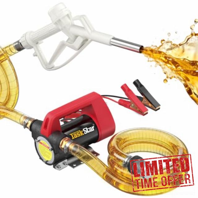TaskStar 12V Fuel Transfer Pump Kit: 50L/Min Electric Diesel Transfer Pump with Fuel Nozzle