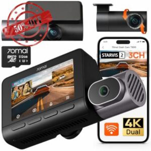 70mai Dash Cam 4K T800 3-Channel 2160P+2160P+1080P Front and Rear Inside