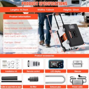 12V/24V/230V 8KW Portable Integrated Parking Heater with Remote Control
