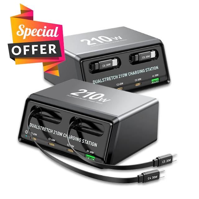 210W GaN Charger with 2 Retractable Cables