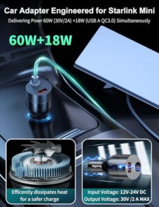 Starlink Mini 12V Adapter 2 in 1 Car Cigarette Lighter Adapter with 18W USB A Charge Port for RV