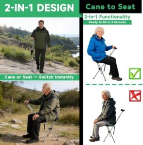 Adjustable Lightweight Walkings Cane with Portable Tripod Seats