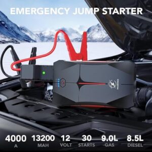FLYLINKTECH 4000A Peak 12V Portable Car Battery Jump Starter Booster (up to 9.0L Gas Or 8.5L Diesel Engine)