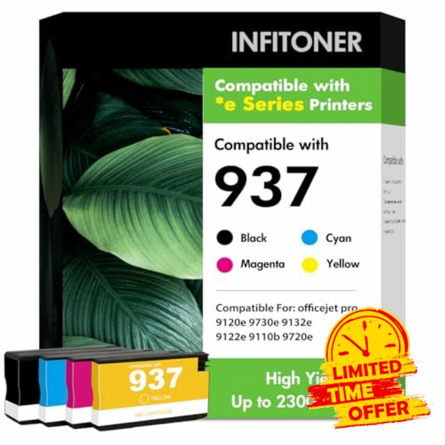 937 937XL 9720e 9730e Ink Cartridges Multipack Replacement for HP937 Ink Cartridges for HP 937 937e for HP OfficeJet Pro 9720e 9730e 9110b 9120e 9130b 9122e 9720b 9130b 9720 9730 Printers