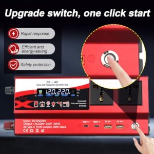 DC 12V/24V to AC 220V Car Inverter with 2 5A USB Port 2 UK Socket 2 USB-C Port 2 Cigarette Lighter