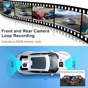350° Rotating 4K Dash Cam & 1080P Rear Camera