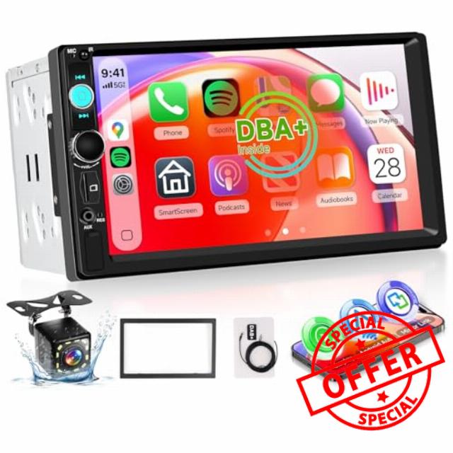 DAB Double Din Car Stereo with Apple Carplay Wireless Android Auto