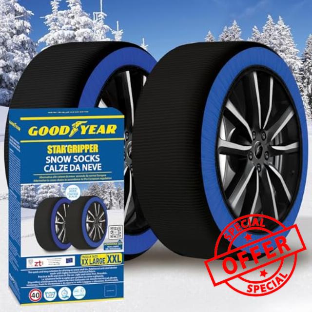 Goodyear Calze da Neve Star Gripper Omologate Italia EN 16662-1:2020 Due Catene da Neve in Tessuto per Auto