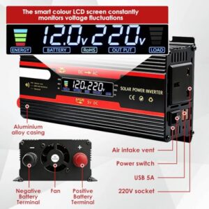 Modified Sine Wave Car Power Inverter with Clip Leads and Cigarette Lighter Plug for Car Home Camping