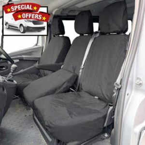 Seat Covers for Renault Trafic 2014 Onwards | Vauxhall VIvaro 2014-2019 | Fiat Talento | Nissan NV300 | Nissan Primastar | Tailored Waterproof Durable Seat Cover [FIXED BACKEST & UNDERSEAT STORAGE]