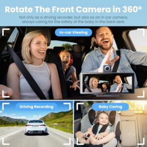 Car Tablet with 360° Rotatable 4K Front + Rear 1080P Dual Camera Dash Cam