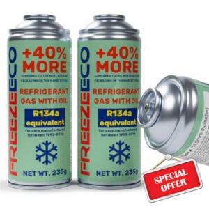 FREEZEECO Replacement Refrigerant R134a for Car Air Conditioners - 2 Cans 2-in-1