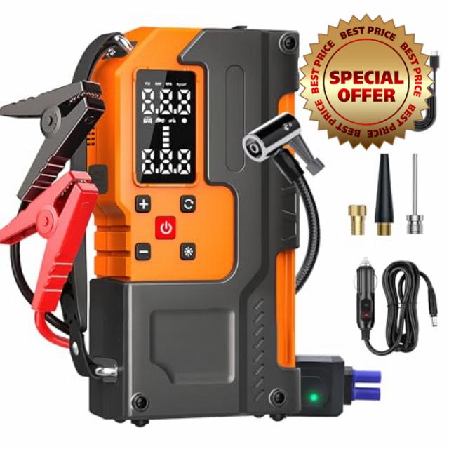 5000A Jump Starter Power Pack with 150PSI Car Tyre Inflator Air Compressor |10000mAh Car Battery Booster Jump Starter(9L Petrol/7L Diesel Engines) Portable 12V Battery Pack Jump Box with LED Ligh