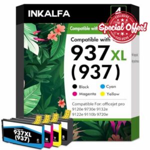 937XL 937 9720e 9730e Ink Cartridges Multipack Compatible for HP937 Ink Cartridges XL 937e 937XL for HP OfficeJet Pro 9132e 9122e 9120e 9720e 9730e 9110b 9125e Printer (Black Cyan Magenta Yellow)