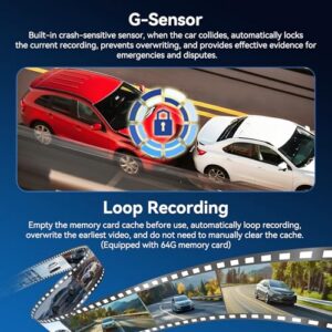 Rear View Mirror Dash Cam Night Vision Parking Assist G-Sensor 24H Parking Monitoring (with 64GB Card)