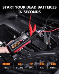 Portable Car Battery Booster Jump Starter (up to 8.0L Gas or 8.0L Diesel Engine) 12V Car Starter Power Bank with USB Quick Charge 3.0 and LED Flashligh