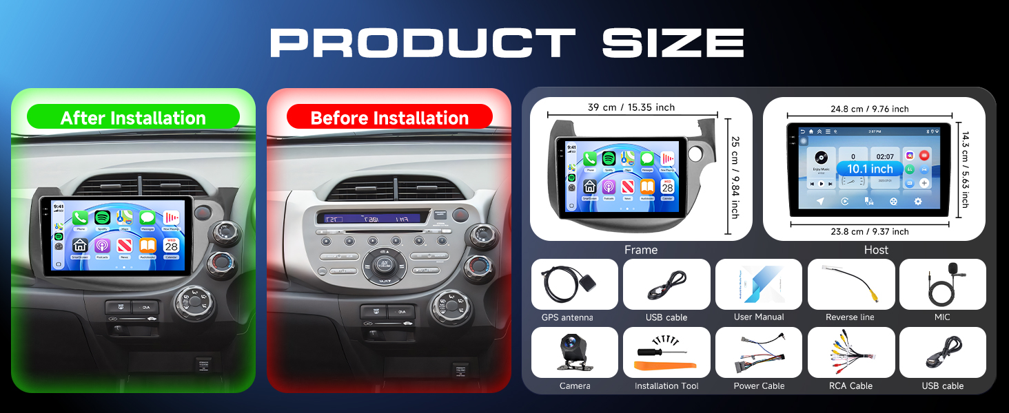 Text shows "360° Panoramic View", "AI DSP", and "Voice Control". Three blue interface panels displaying technology features with icons and interface elements.