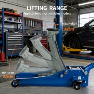 Low Profile 85mm Hydraulic Floor Jack with High Lift 470mm for Cars & Vans Steel Construction