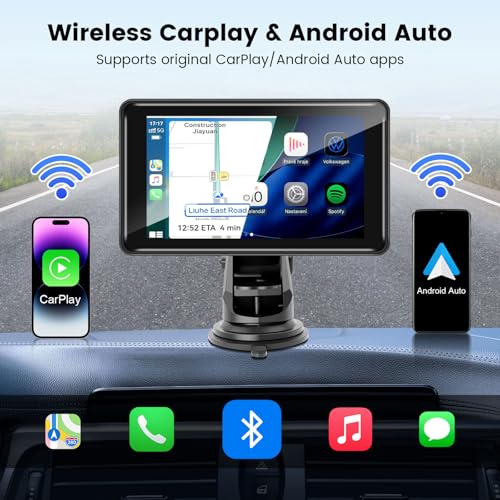 7” HD Touch Android Auto Car Play Screen Portable Car Stereo Live Navigation Bluetooth Mirror Link Music