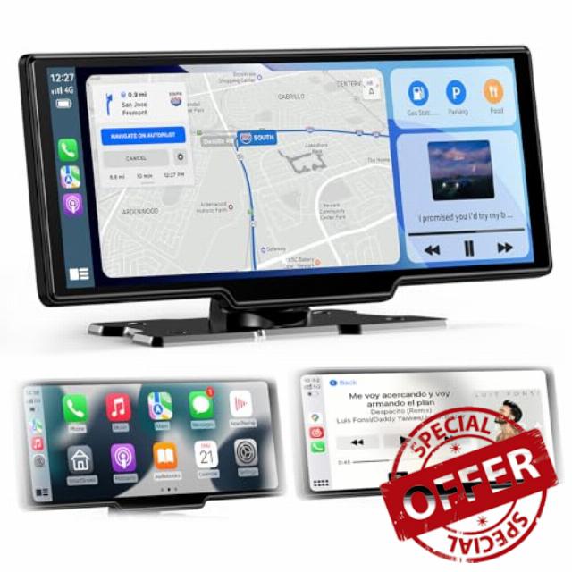 10.26" Car Tablet Pro Max 2026: Wireless Carplay Screen for Car with 4K Front and 1080P Rear Camera