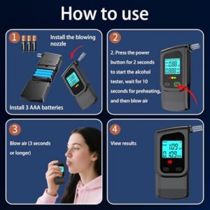 Portable Alcohol Breath Tester with Dual Sensor and Digital Blue LCD Display