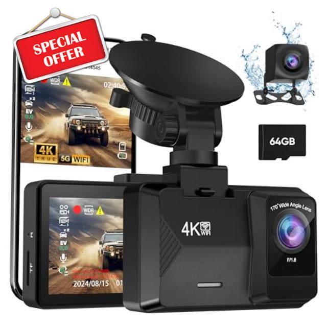 ORSKEY Dash Cam Front and Rear Built-in 5GHz WiFi