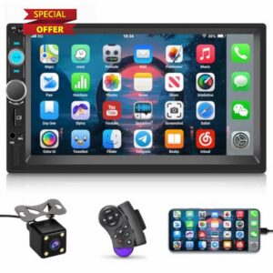 Double Din Car Stereo with Reverse Camera 7 inch Touch Screen Car Radio 2 Din Support Mirror Link Bluetooth SWC FM AUX-in TF Card + Remote Control