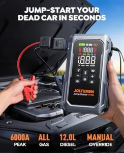 12V Car Battery Booster Jump Starter (All Gas/12L Diesel) Portable Car Jump Starter Power Bank with Jump Leads/Fast Charge/4-Mode Ligh