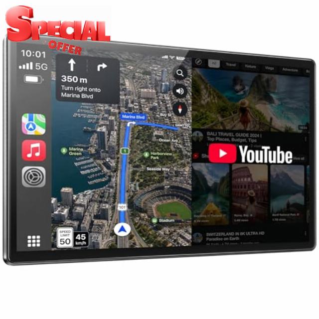 LAMTTO 11 Inch Wireless Carplay Screen for Car with YouTube & TikTok Video Apps